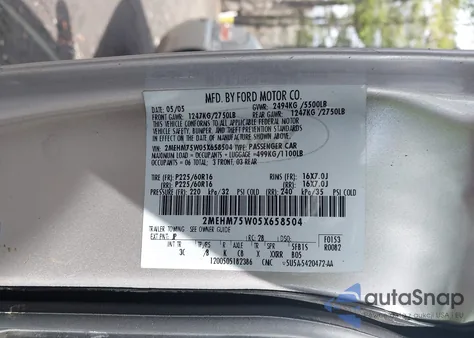 2005 Mercury Grand Marquis Ls/Lse из США, поврежденный, VIN 2MEHM75W05X658504